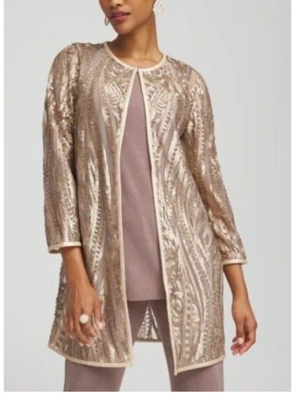 new CHICO'S travelers sequin duster topper jacket 0 small